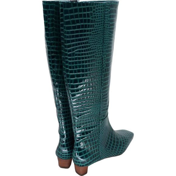 Frances Valentine Green Croc-Embossed Knee-High Boots - Picture 3 of 6
